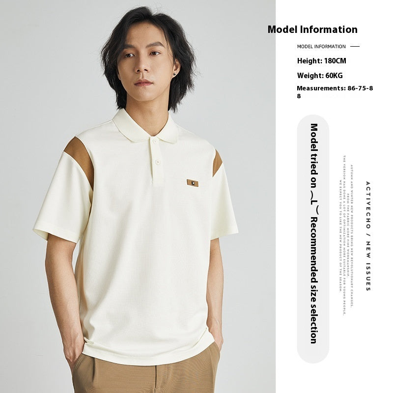 Summer Loose Korean Style Color Contrast Patchwork Polo Shirt