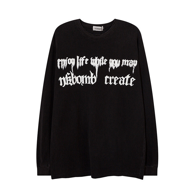 Letter Casual Long Sleeve T-shirt Men's Loose Top