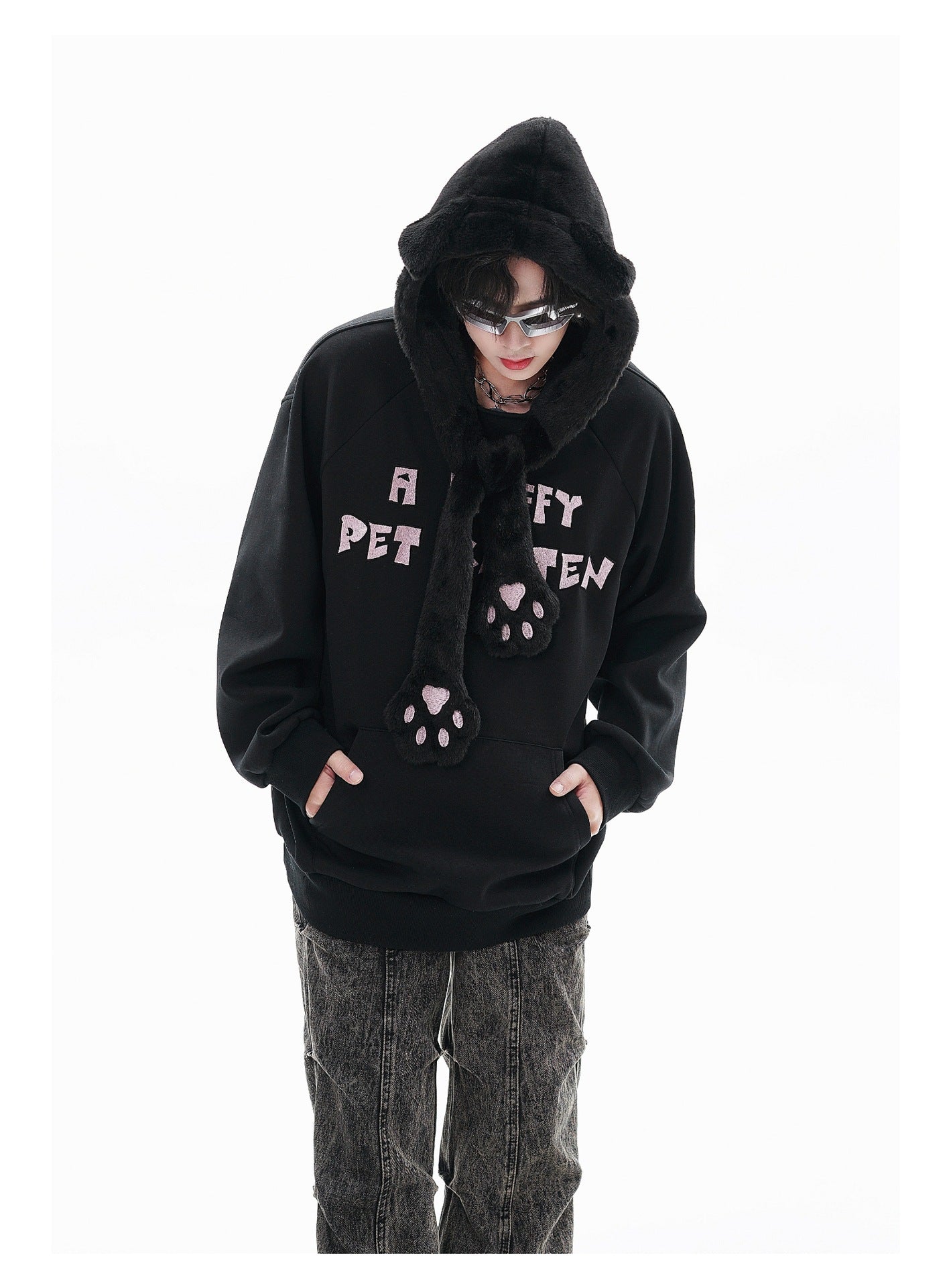 Fleece-lined Hooded Loose Pullover Sweatershirt