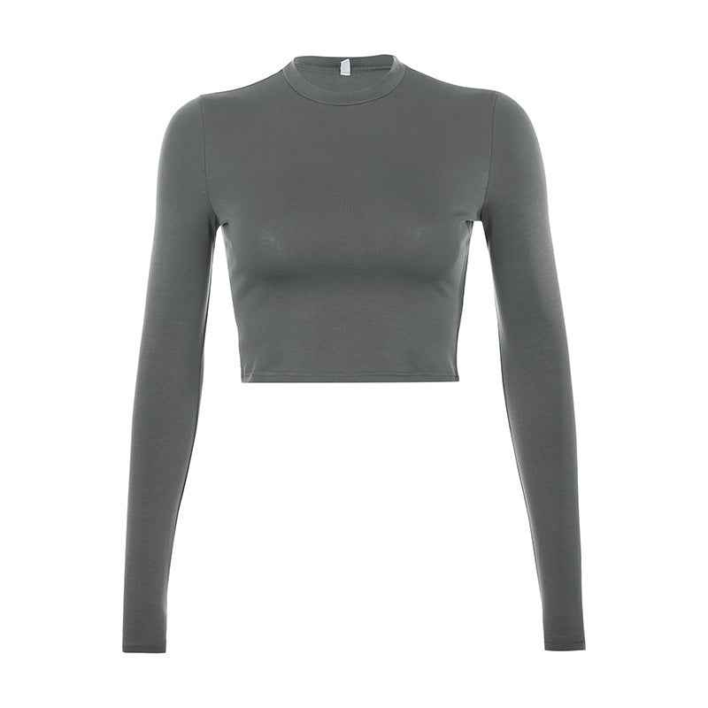 Skinny solid color all-match ladies top