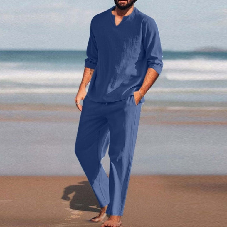 Men's Summer Beach Style Cotton And Linen Suit