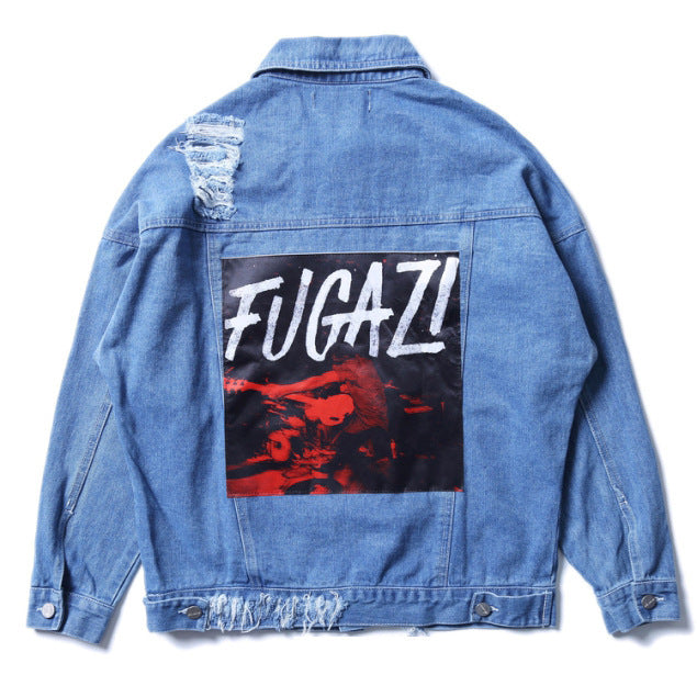 Autumn and winter men's street casual printed denim jacket