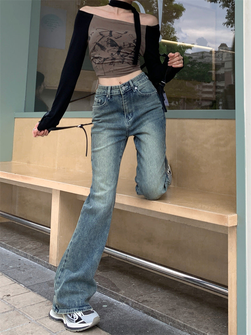 Retro Straight Jeans High Waist Wide Leg Trousers