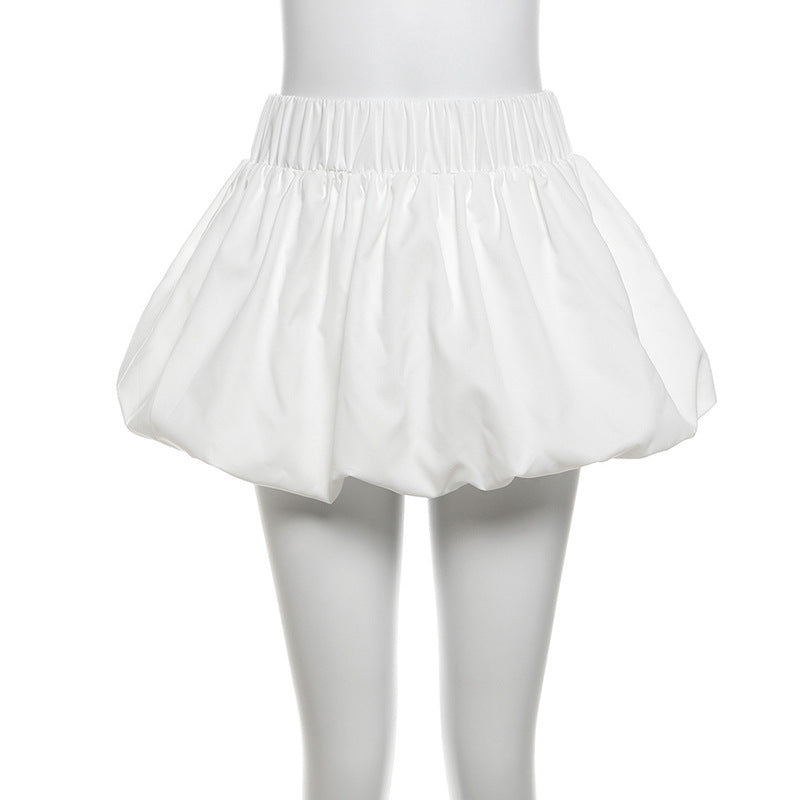 Pure Color All-matching Puffy High Waist Ultra Short Skirt