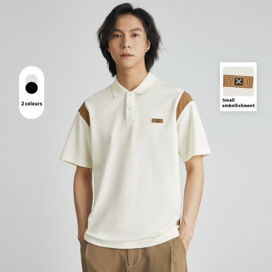 Summer Loose Korean Style Color Contrast Patchwork Polo Shirt