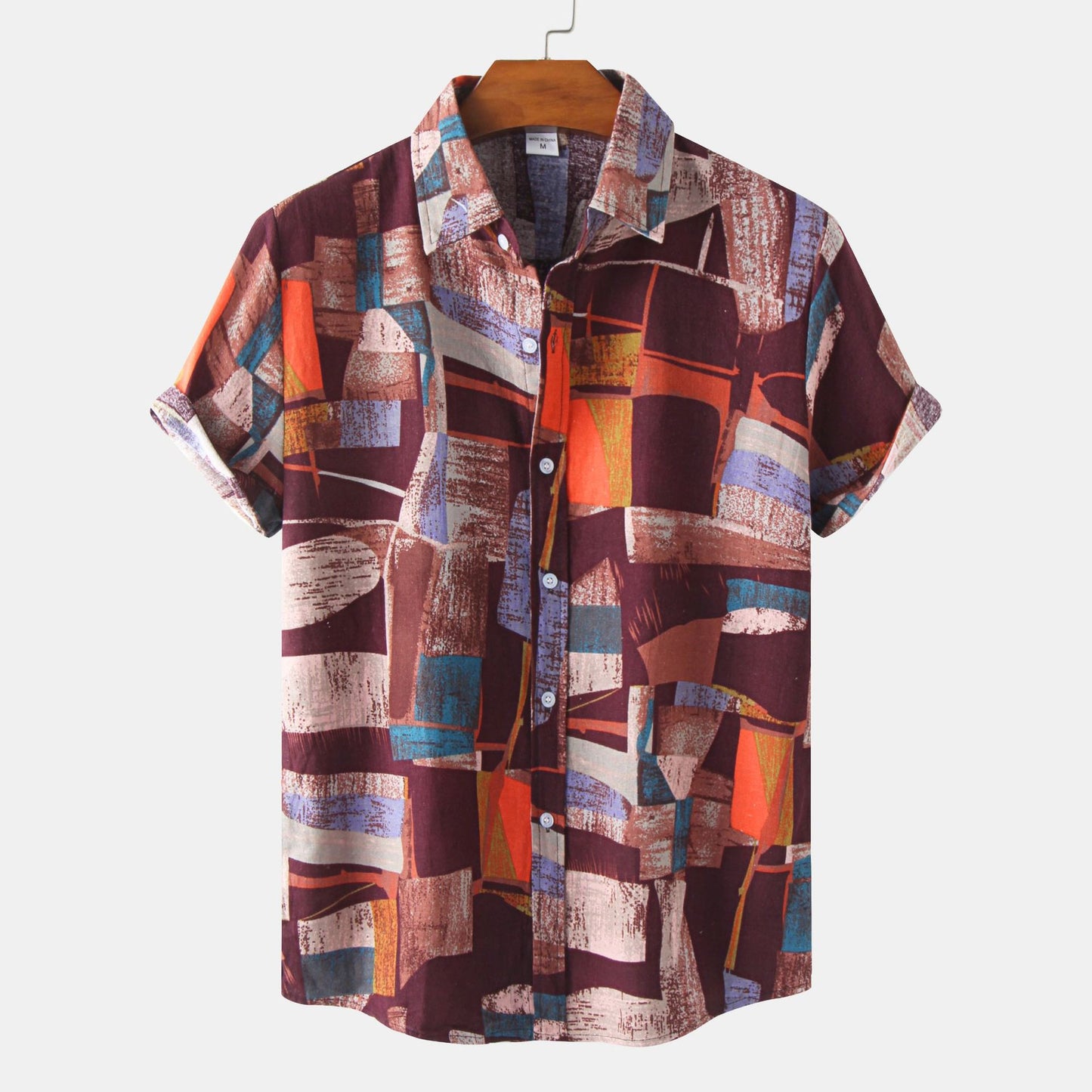 Casual Men's Cotton And Linen Short Sleeve Shirt Hawaiian Short Sleeve Printed Shirt Men