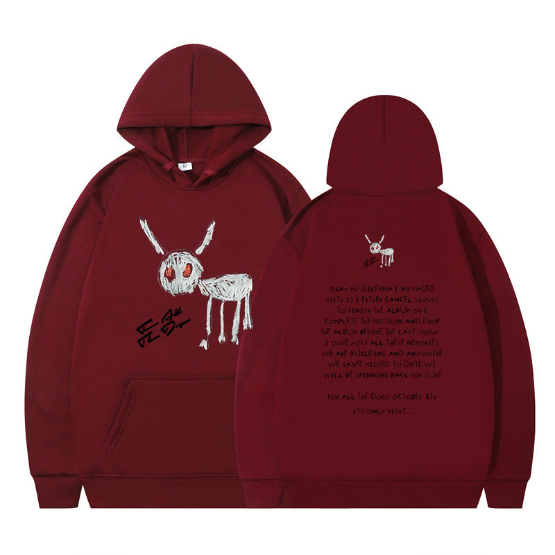 Cartoon Text 2D Printed Moving Hooded Sweater