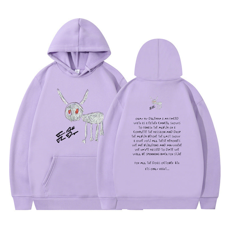 Cartoon Text 2D Printed Moving Hooded Sweater