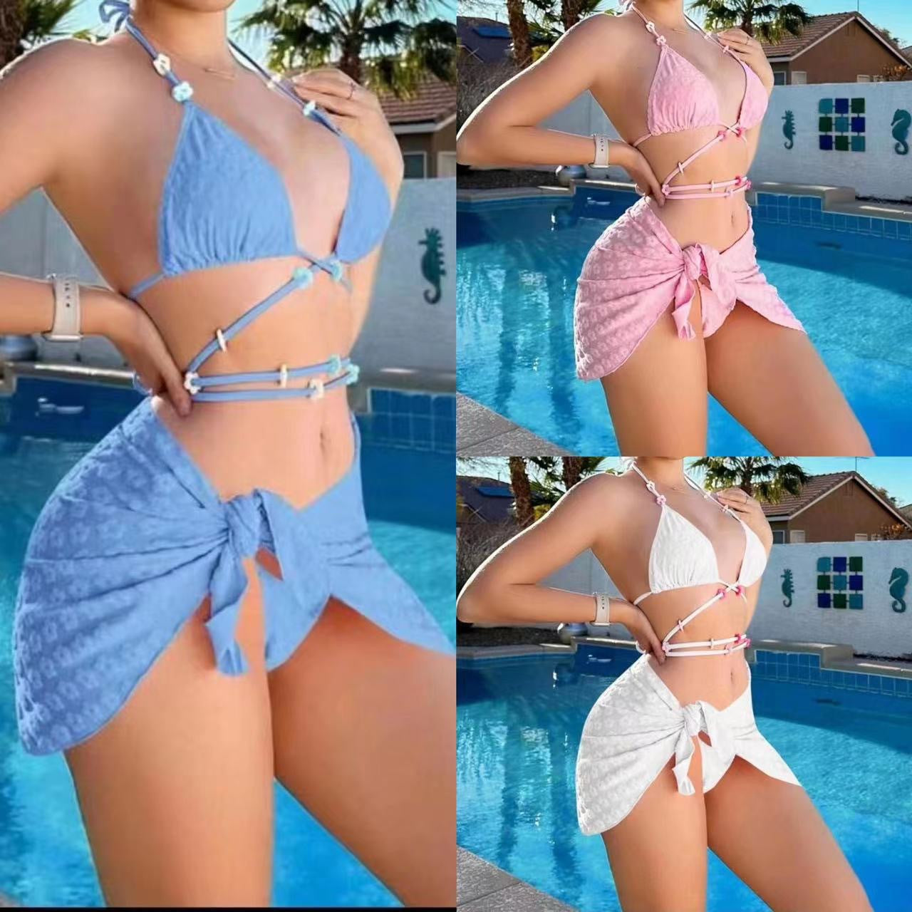 Fashion Ladies Three-piece Set Strap Split Swimsuit