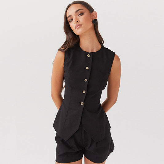 Cotton And Linen Sleeveless Waistcoat Vest Women