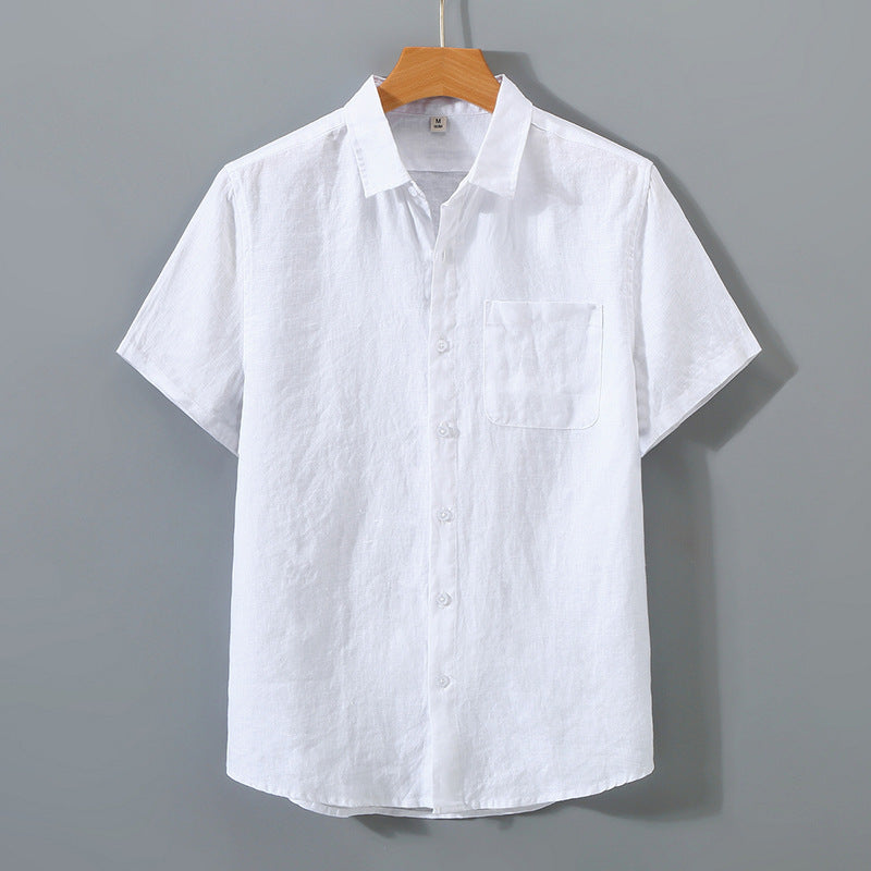 Pure Linen Shirt Men's Short Sleeve Summer