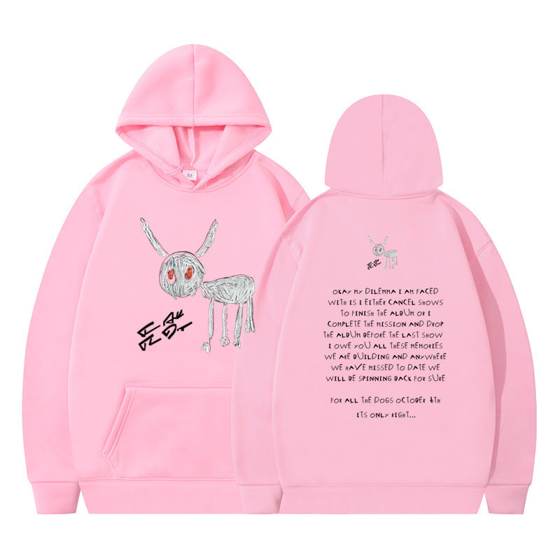 Cartoon Text 2D Printed Moving Hooded Sweater