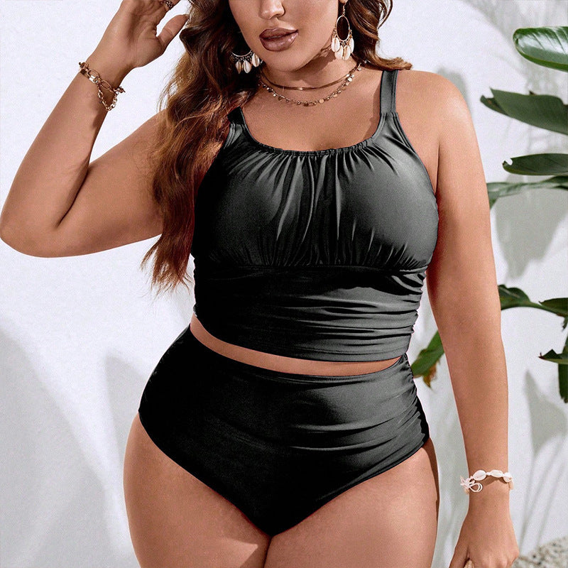 Spaghetti Straps Slimming Plus Size Swimsuit Female High Waist Fattening