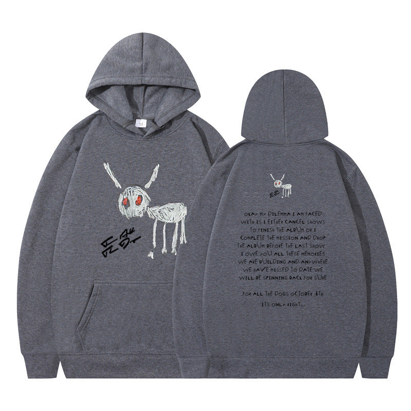 Cartoon Text 2D Printed Moving Hooded Sweater