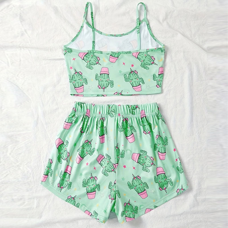 Summer Pajamas Women's Printed Suspender Shorts Thin Suit