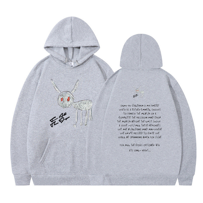 Cartoon Text 2D Printed Moving Hooded Sweater