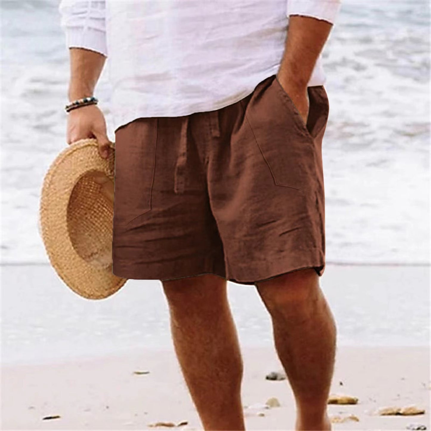 Men's Shorts Cotton And Linen Summer Drawstring Elastic