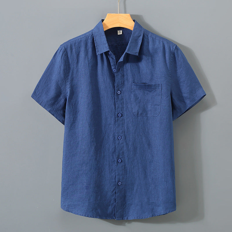 Pure Linen Shirt Men's Short Sleeve Summer