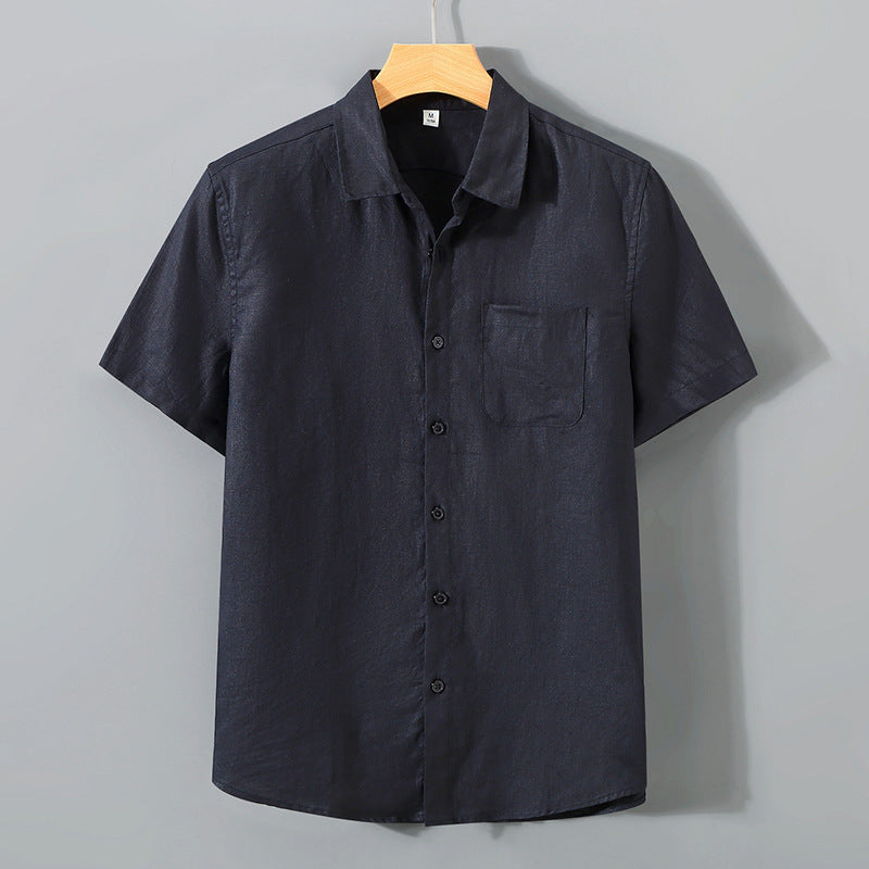 Pure Linen Shirt Men's Short Sleeve Summer