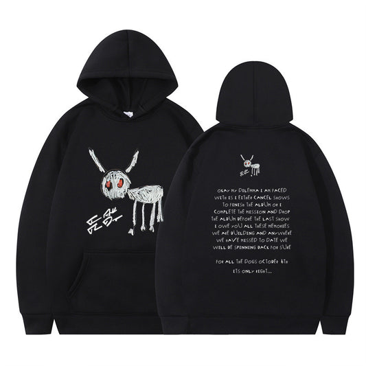 Cartoon Text 2D Printed Moving Hooded Sweater