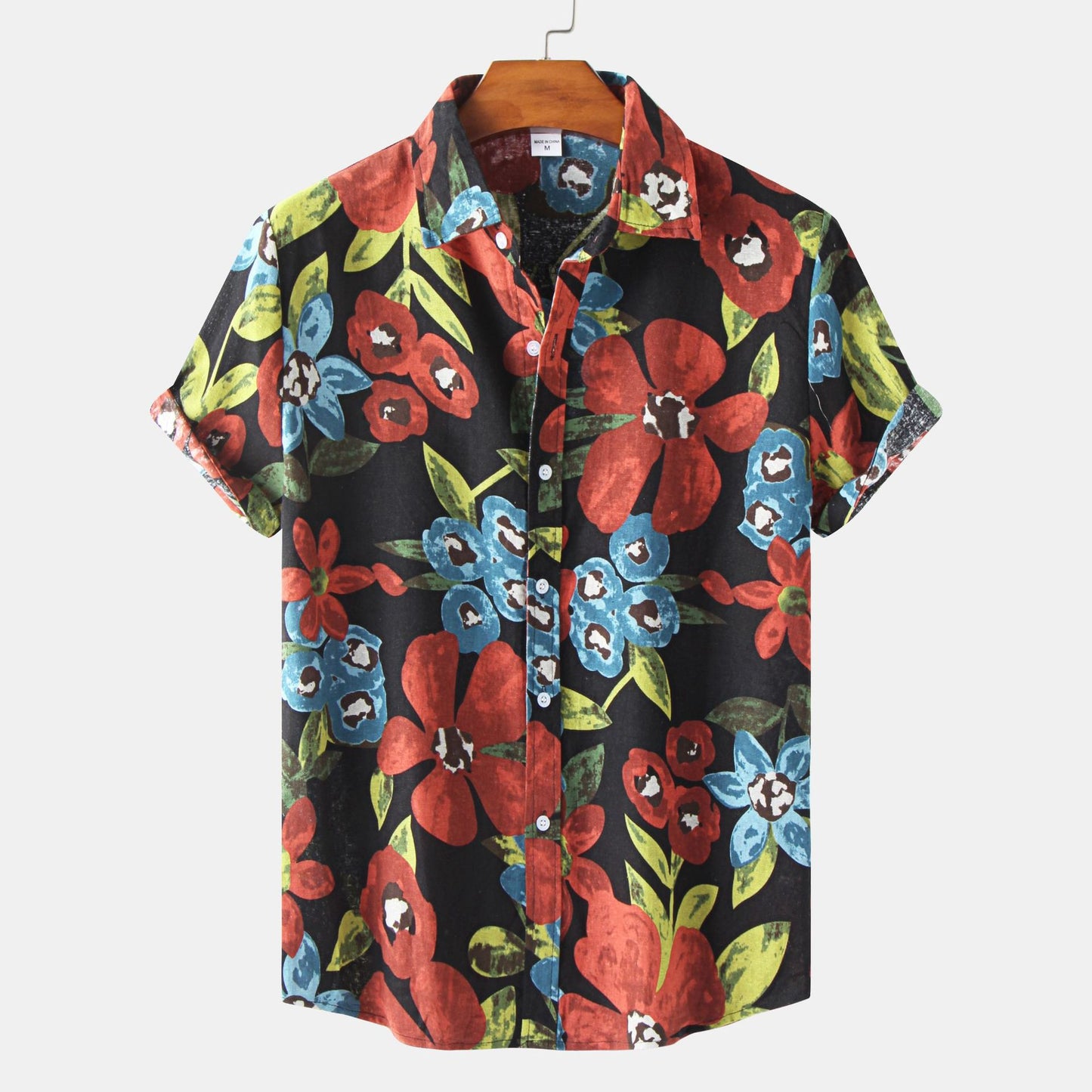 Casual Men's Cotton And Linen Short Sleeve Shirt Hawaiian Short Sleeve Printed Shirt Men