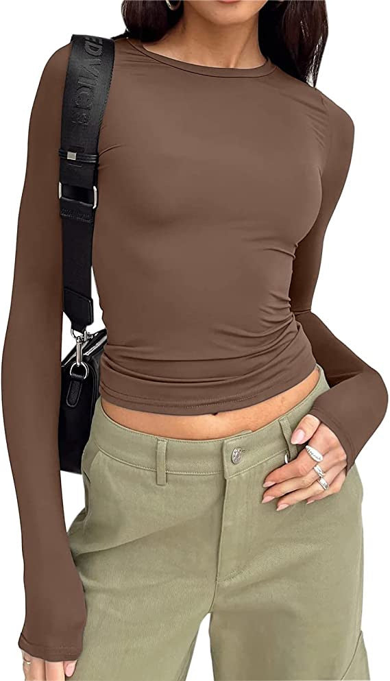 Women's Fashion Casual Solid Color Slim Pullover T-shirt