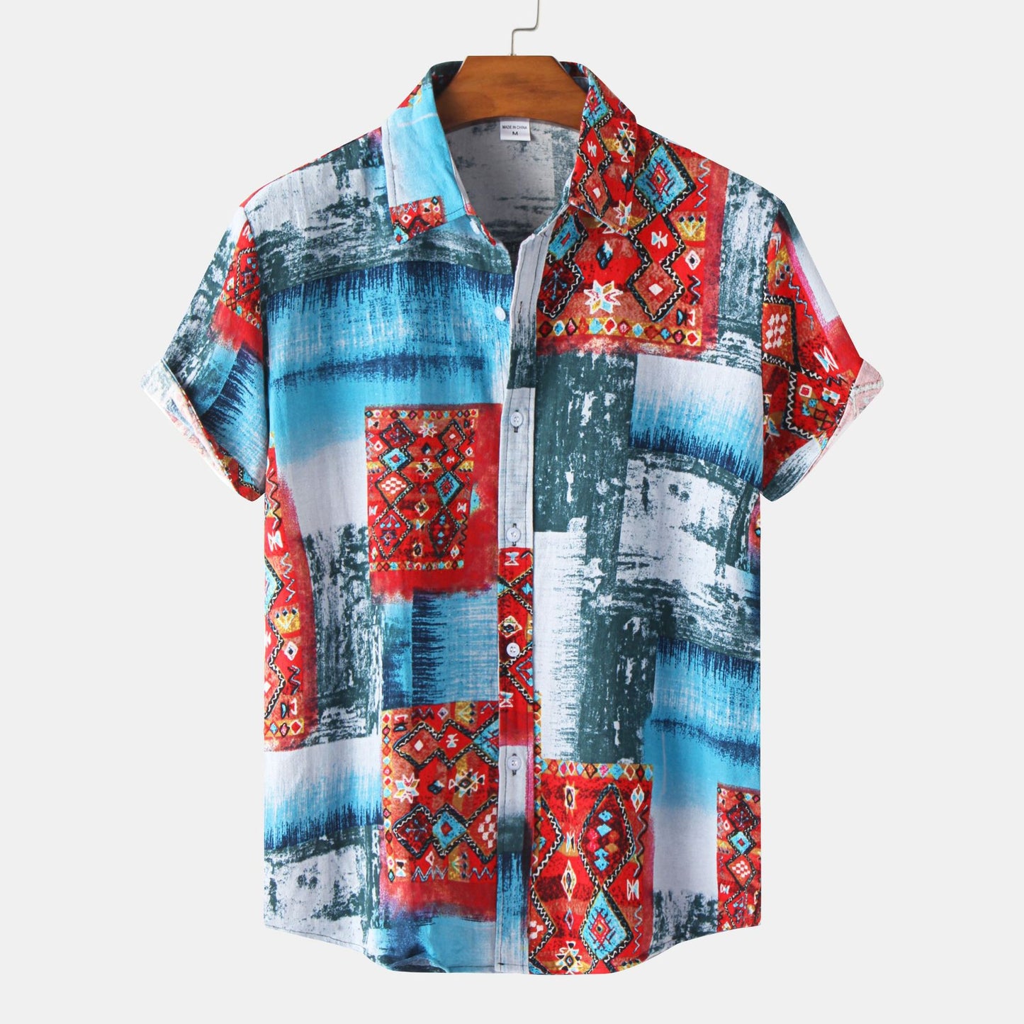 Casual Men's Cotton And Linen Short Sleeve Shirt Hawaiian Short Sleeve Printed Shirt Men