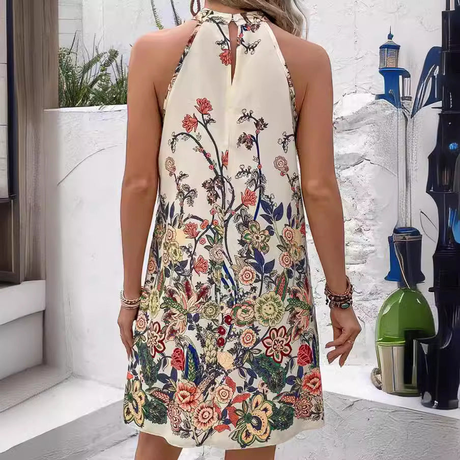 Fashion Temperament Commute Loose Printed Round Neck Sleeveless Women's Dress