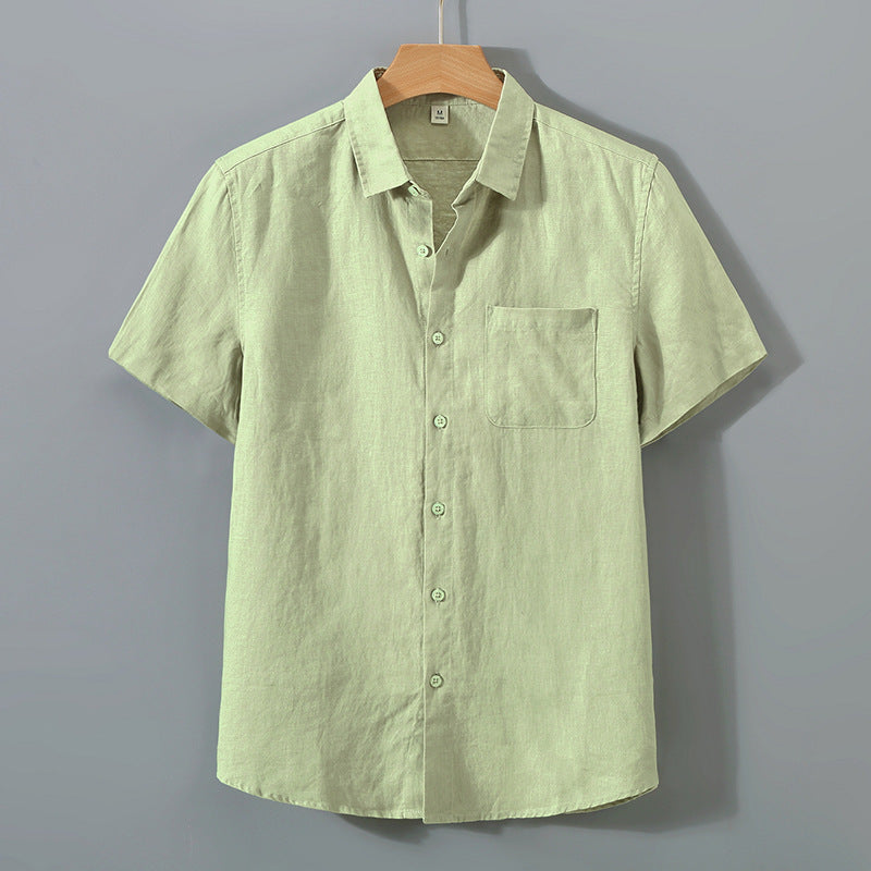 Pure Linen Shirt Men's Short Sleeve Summer