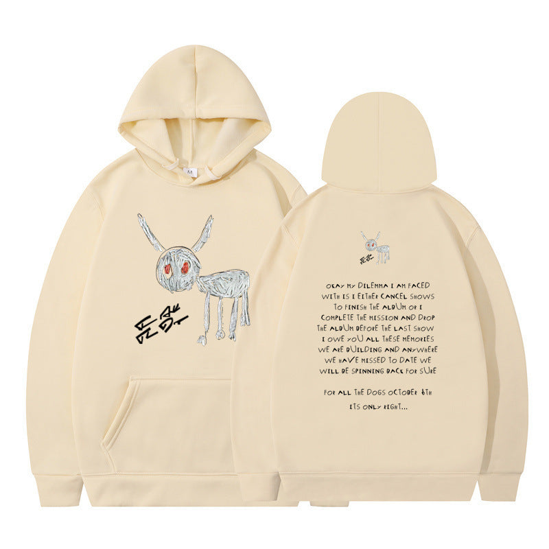 Cartoon Text 2D Printed Moving Hooded Sweater