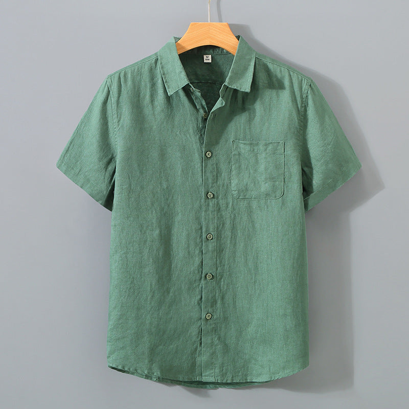 Pure Linen Shirt Men's Short Sleeve Summer