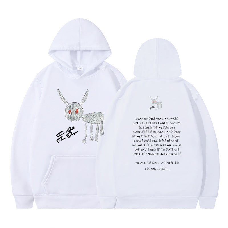 Cartoon Text 2D Printed Moving Hooded Sweater