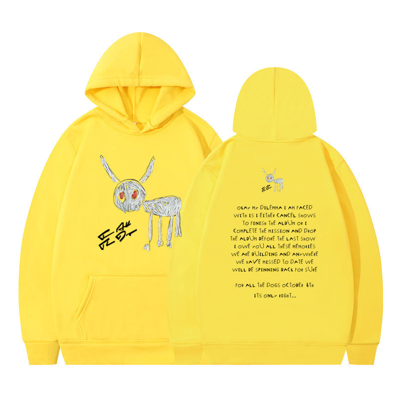 Cartoon Text 2D Printed Moving Hooded Sweater