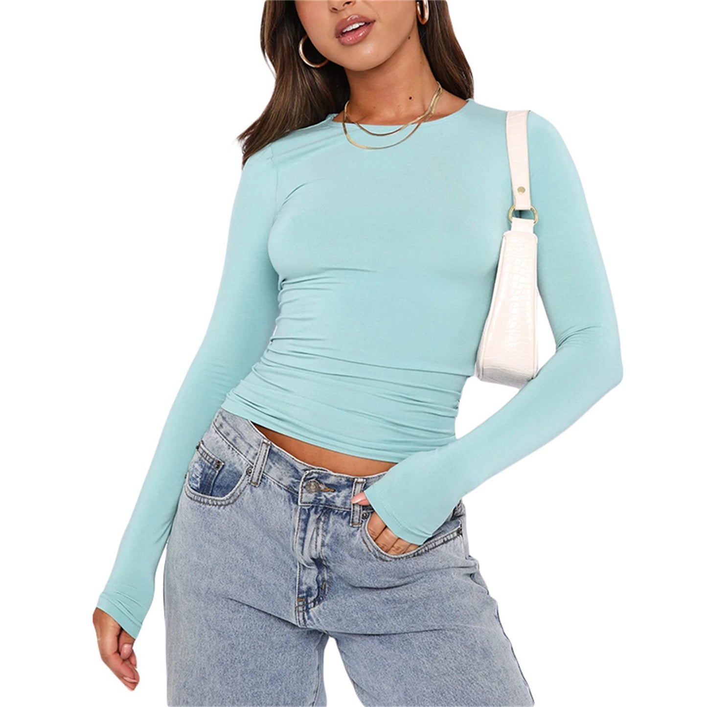 Women's Fashion Casual Solid Color Slim Pullover T-shirt