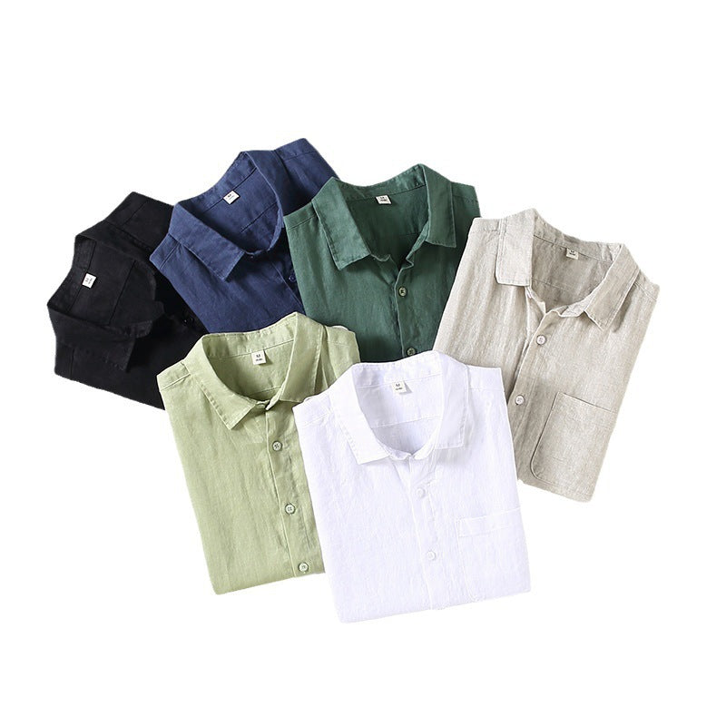 Pure Linen Shirt Men's Short Sleeve Summer