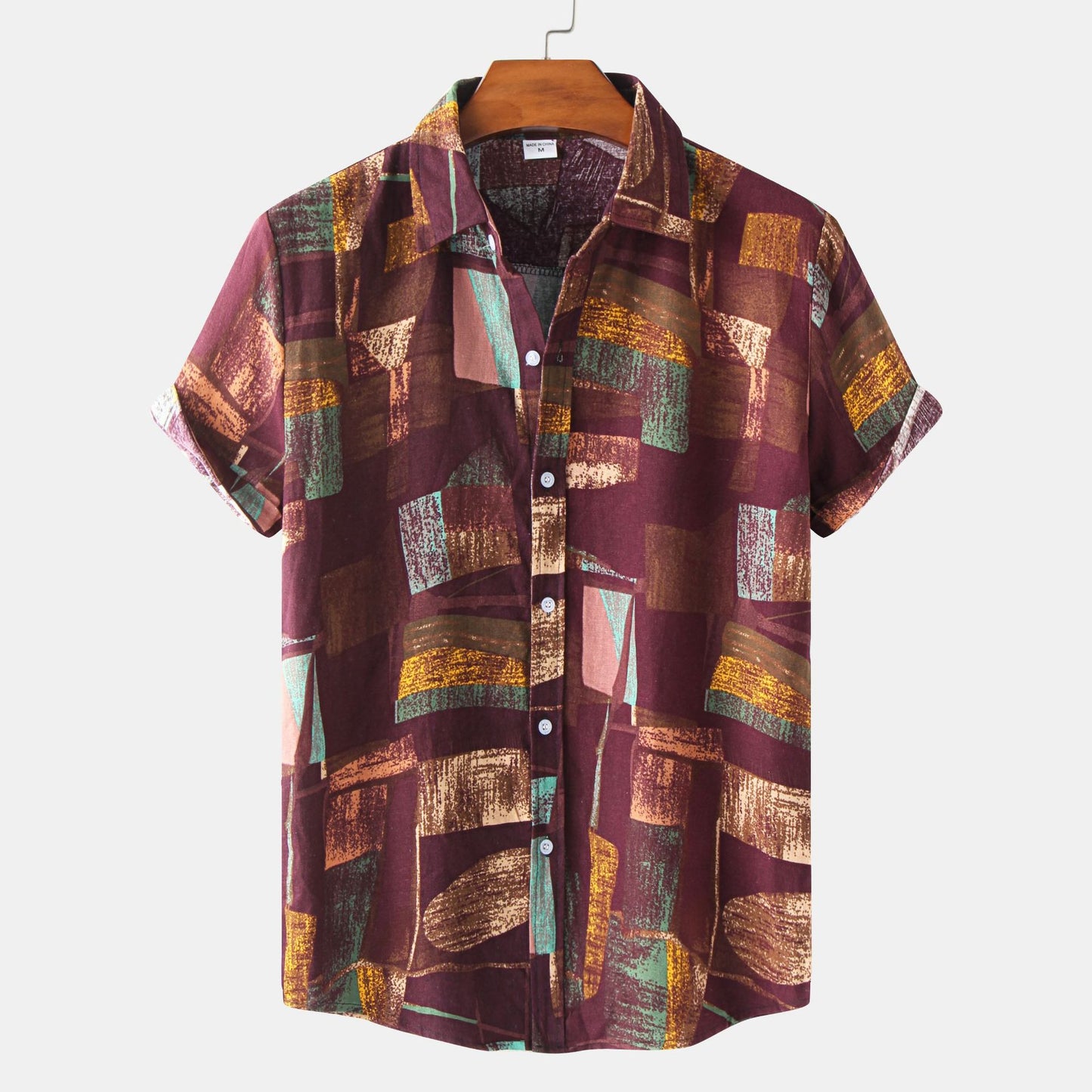 Casual Men's Cotton And Linen Short Sleeve Shirt Hawaiian Short Sleeve Printed Shirt Men