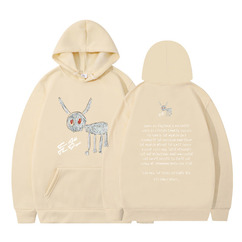 Cartoon Text 2D Printed Moving Hooded Sweater