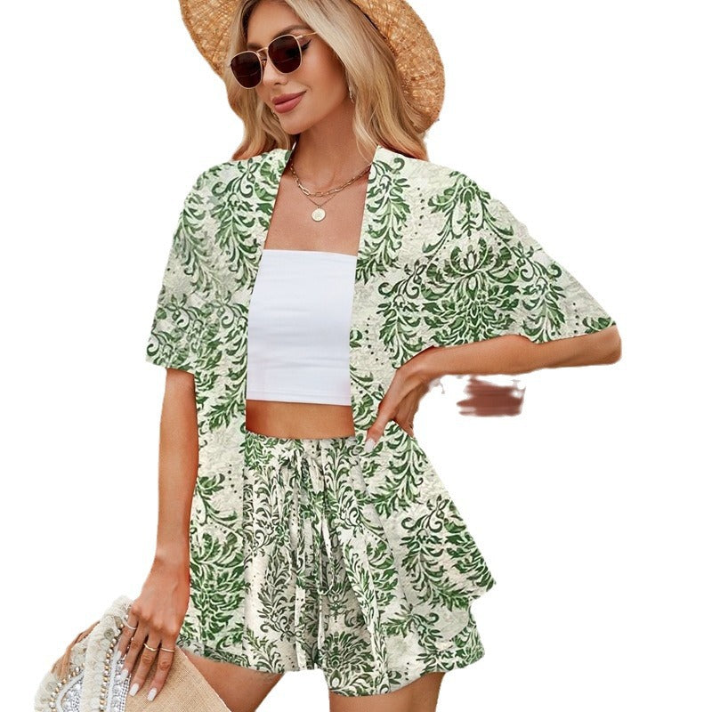 Women's Floral Print Short Sleeve Shirt Outfit