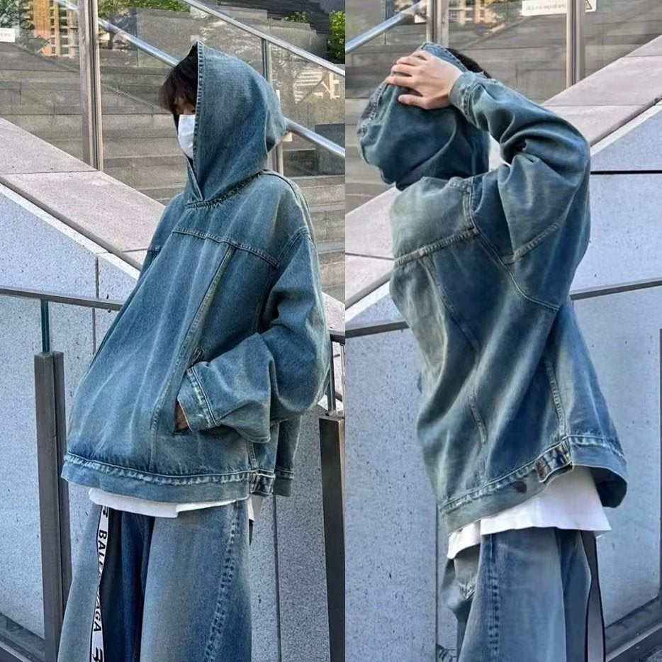 Men's Fashion Retro Hooded Denim Jacket Top