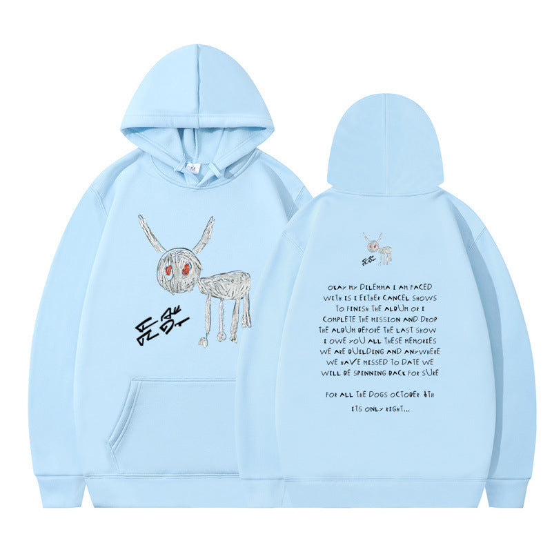 Cartoon Text 2D Printed Moving Hooded Sweater