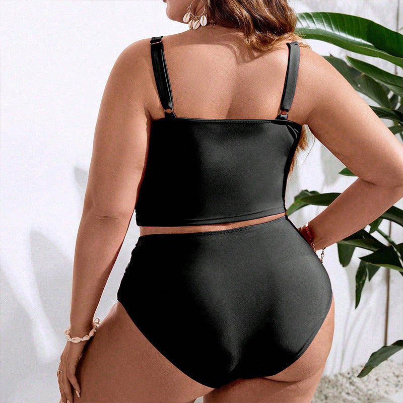 Spaghetti Straps Slimming Plus Size Swimsuit Female High Waist Fattening