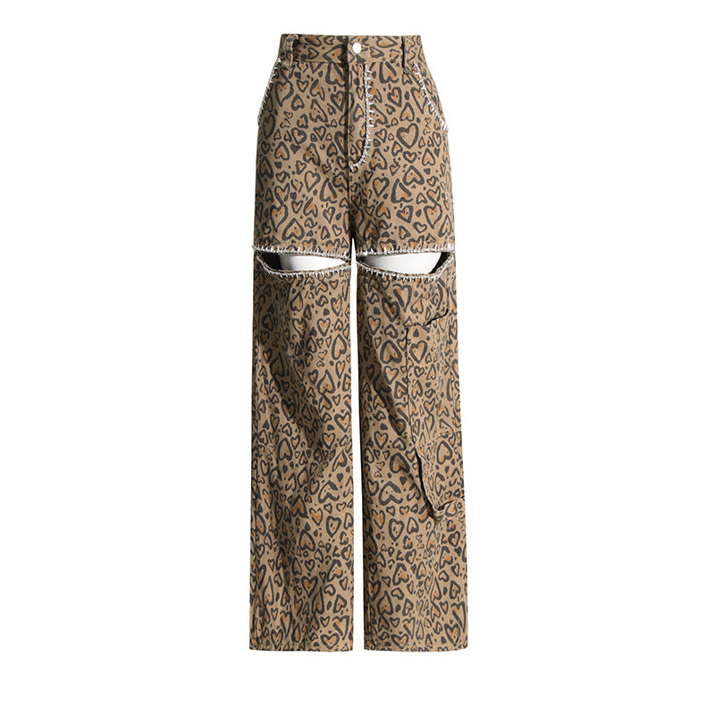 Women's Leopard Hollow Retro Jeans