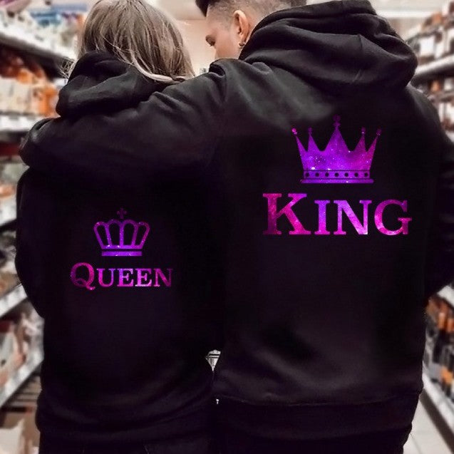 Women Hoodies King Queen Printed Sweatshirt Lovers