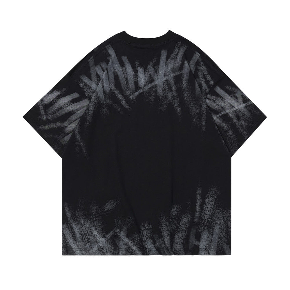 Tie-dye Gradient Letter Short Sleeve Men