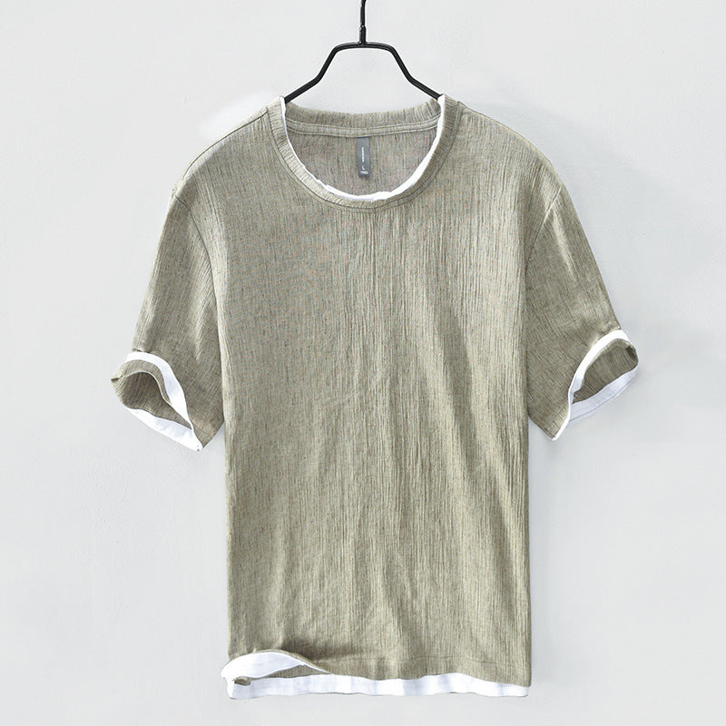 Linen Loose Casual Men's Round Neck T-shirt Japanese Short-sleeved T-shirt