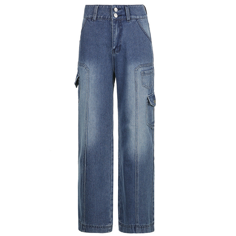 Street High-rise Straight-leg Casual Jeans Irregular