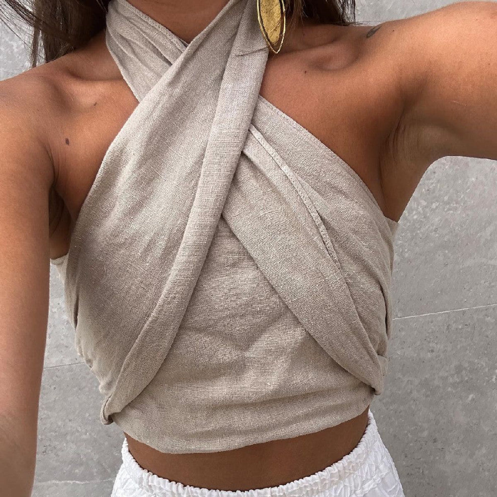 Women's Simple Fashion All-match Halter Linen Vest Top