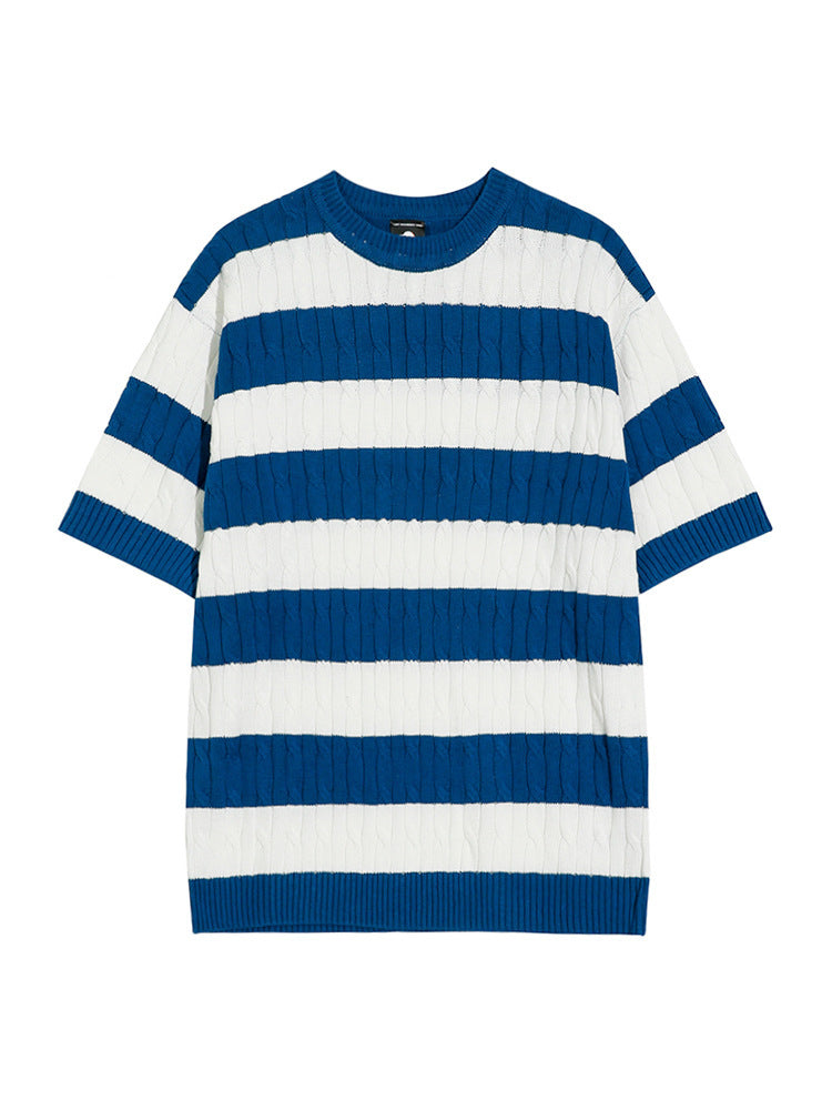 Niche Contrast Color Knitted Short Sleeve Men