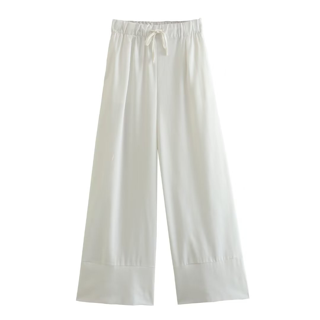 Women's Hanging Collar Linen Top Wide Leg Pants