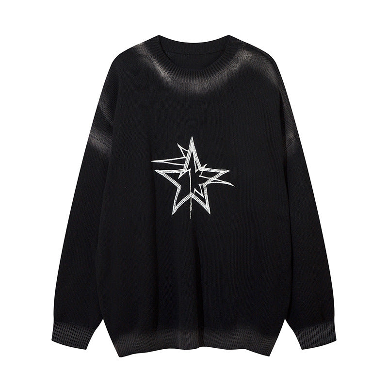 Five-pointed Star Embroidered Crew Neck Loose Sweater